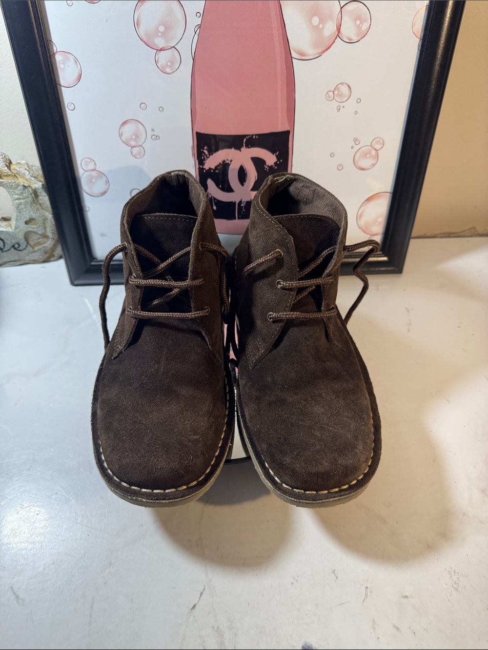 Roamers Men's Dark Brown Leather  Lace-Up Desert Boots - Size 6